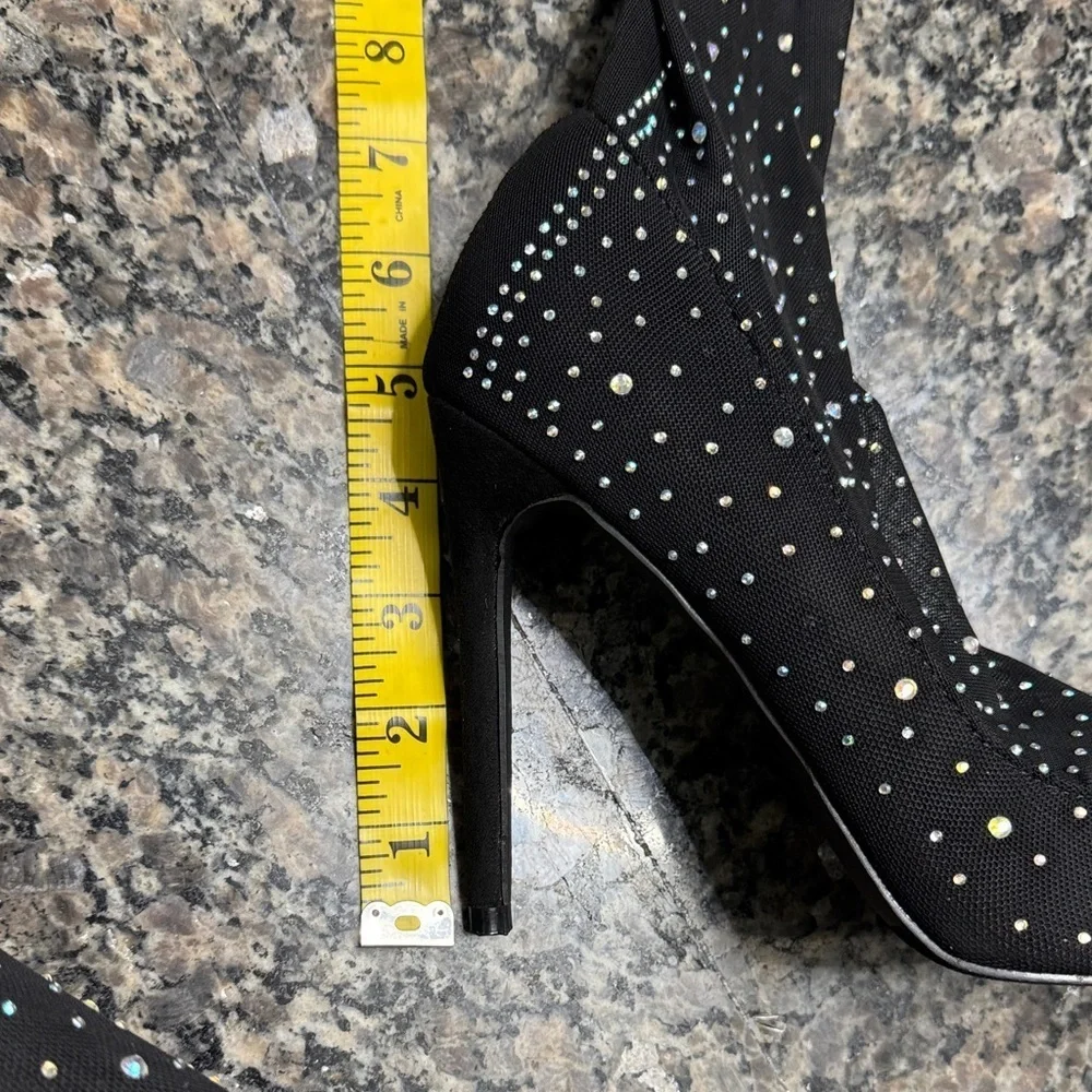 Mix No. 6 Black Over the Knee high heel boots embellished Rhinestones NWT 7.5